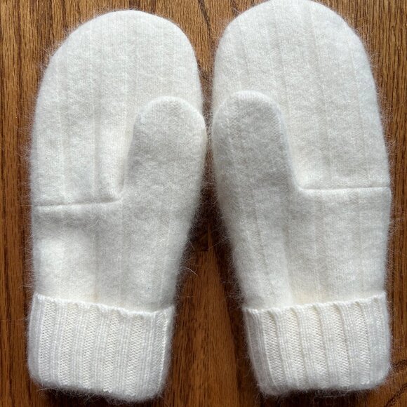 Felted Angora, Lambs Wool Mittens handcrafted from repurposed Sweater - Picture 2 of 3
